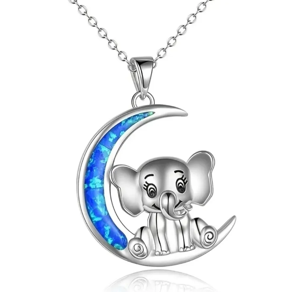 New cute girls elephant and moon necklace